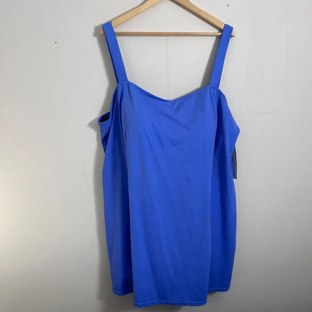 SwimwearForMe Swim Dress Molded Cup Solid Blue‎ 32W NWT